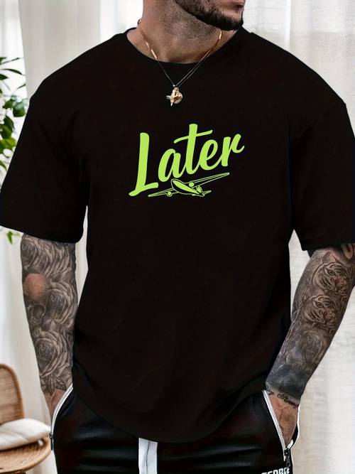 imagen del artículo camiseta casual de cuello con estampado lateral para hombre