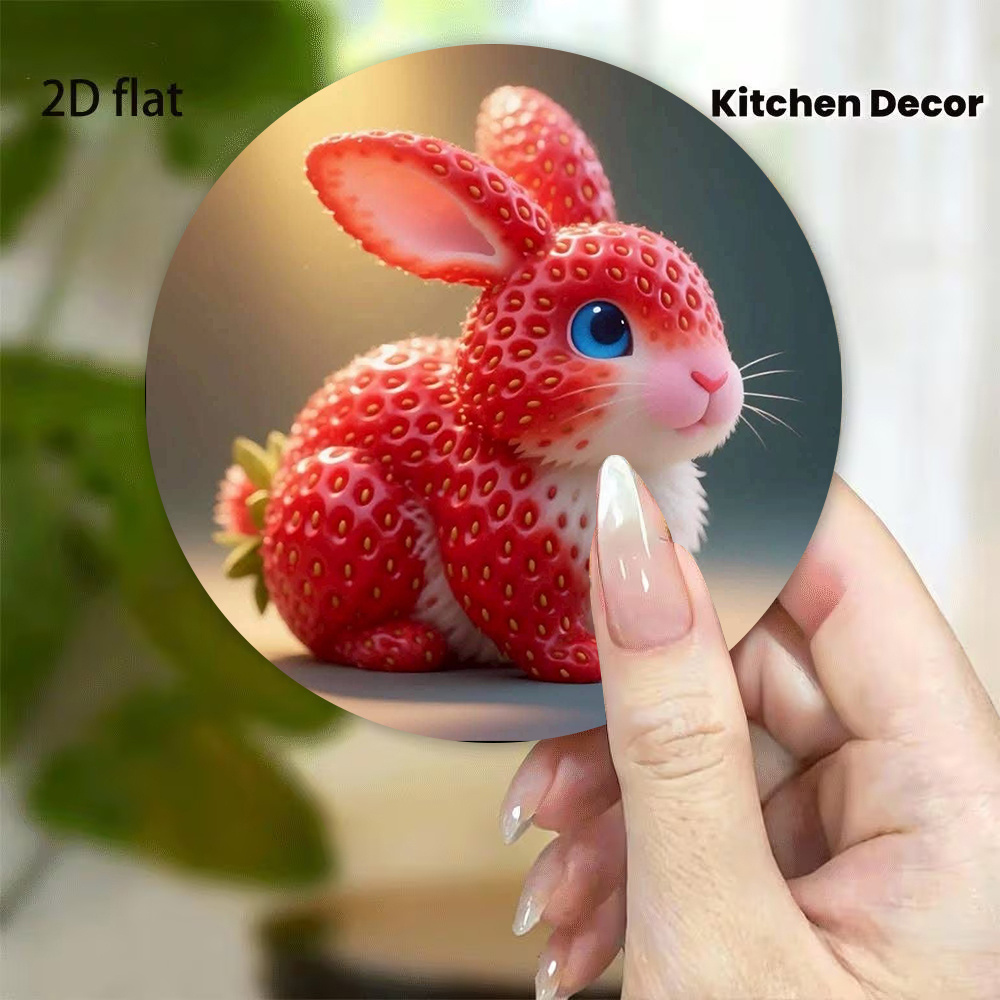 Strawberry Rabbit Acrylic Refrigerator Magnet 3.15inx3.15in Cute Animal Shape Fridge Sticker Home Kitchen Decoration Magnetic Accessory Creative Gift For Adults Food Themed Decorative Magnet For Re