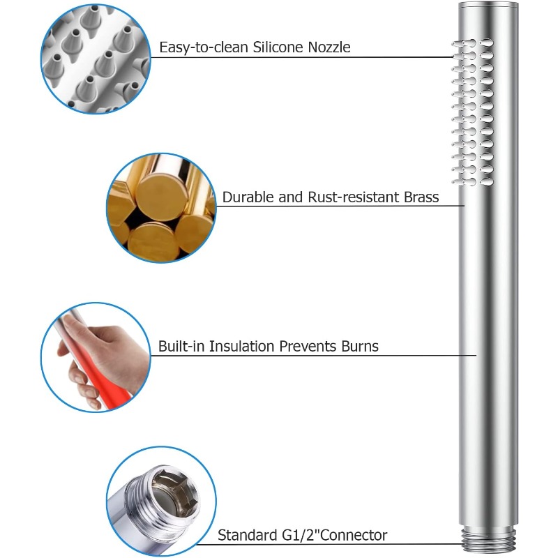 Handheld Shower Head with Water-Saving Features and Chrome Finish