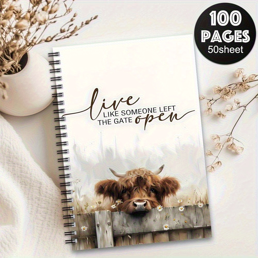 TEMU Scottish Highland Cow Spiral Notebook Travel Journal, Farm Animal Memo Pad, Work School Office Supplies, University Personal Organizer