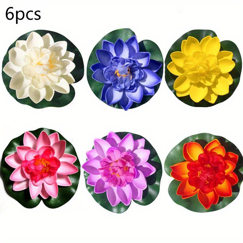 Image of 6pcs Mixed Artificial Lotus, Floating Foam Pond Plant, Suitable For Aquarium, Aquarium, Swimming Pool, Pond Landscaping Decoration