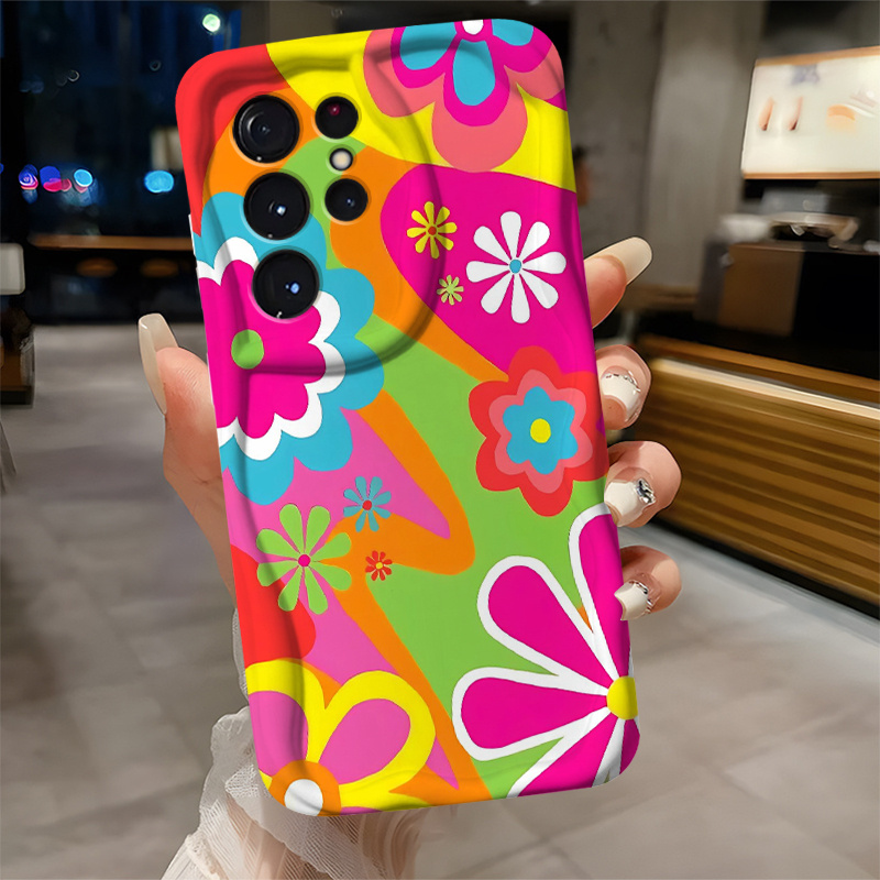 TEMU Phone Case - A Vibrant Floral Pattern Phone Case For Summer, Featuring A 2d Flat Design That Offers Great Value. It's Shockproof And