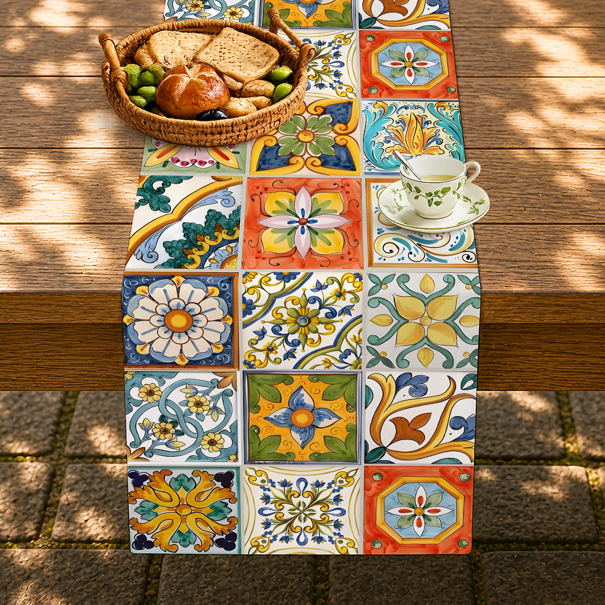 TEMU 1 nappe imprimée de style méditerranéen avec un mosaïque de carreaux carrés à floraux et géométriques. riches et vibrantes, pour la décoration