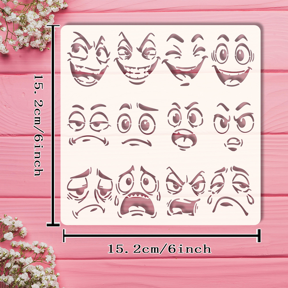 E-shop 6x6 Zoll ausdrucksstarke Cartoon-Gesichtsschablone mit emotionalen Ausdrucksmustern – Mehrzweck geeignet für DIY-Bastelarbeiten, Scrapbooking,