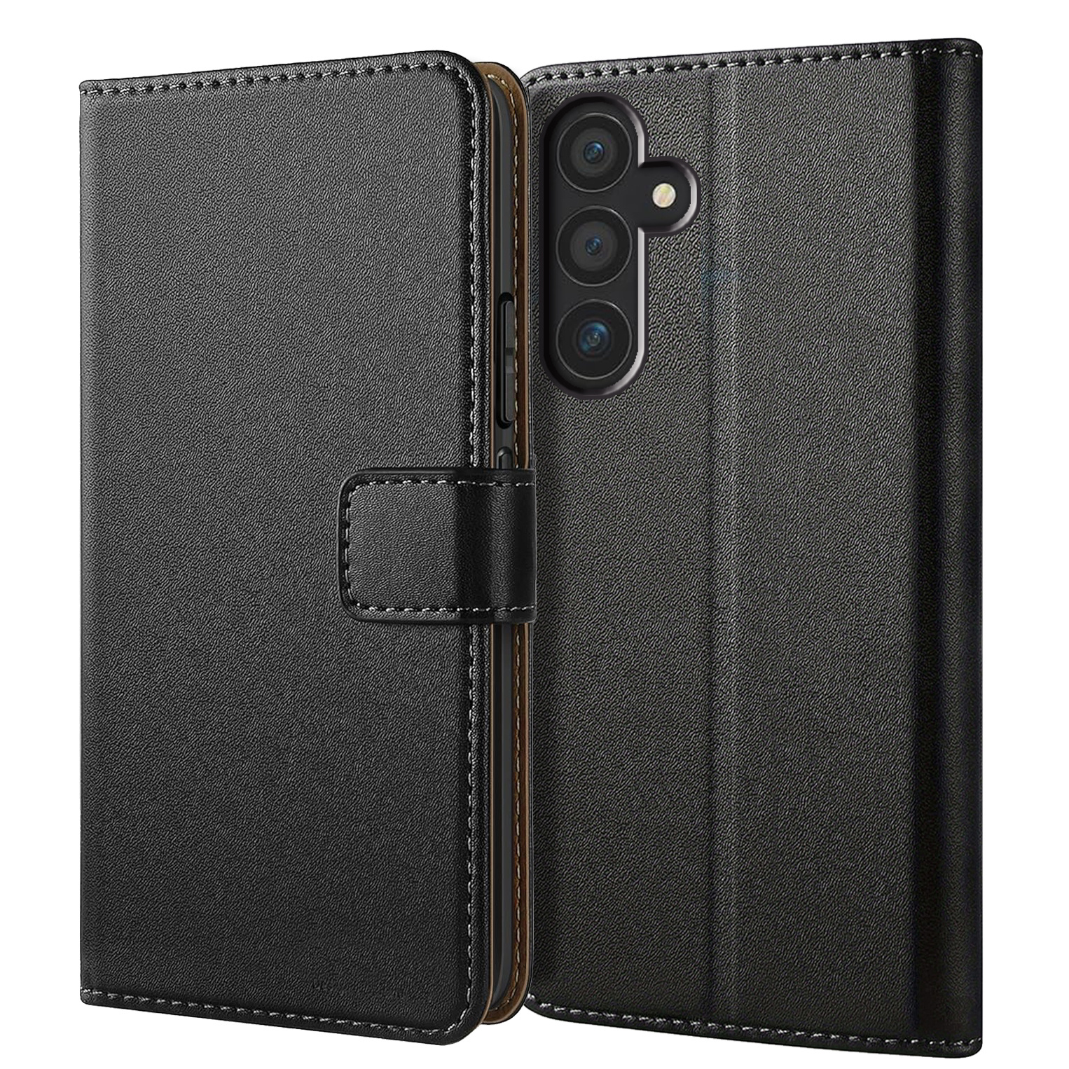 TEMU Phone Case: Case For For Galaxy A55 5g Wallet Case With Kickstand Black Faux Leather Flip Protective Phone Case Cover