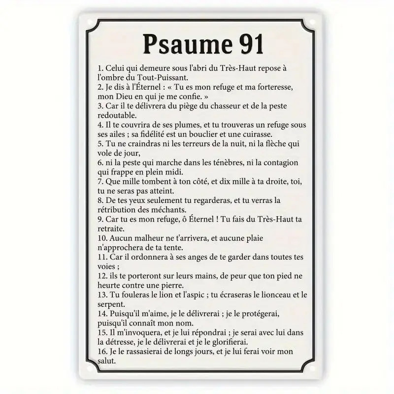 TEMU Plaque Murale Bilingue Français et Anglais 91 en Métal avec Écriture de 19 Versets - Art Mural Religieux Vintage en Fer pour Maison, Église,