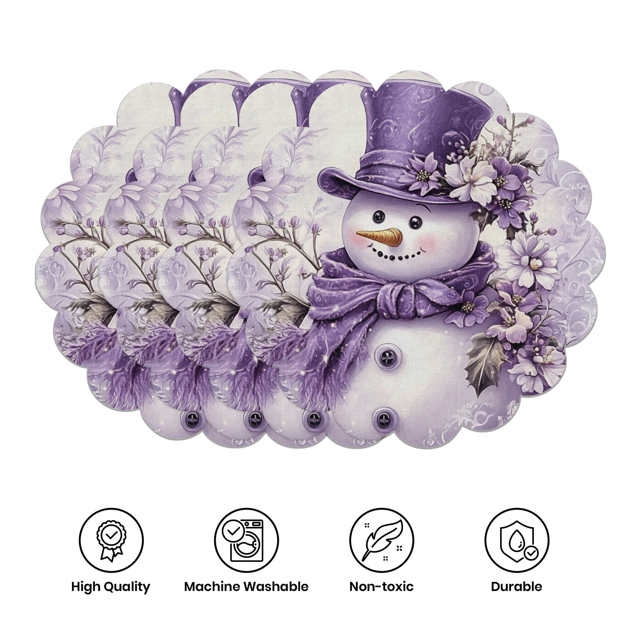 

4pcs Christmas Snowman Placemats, 100% Polyester , , , Decorative Purple For Dining & , 15