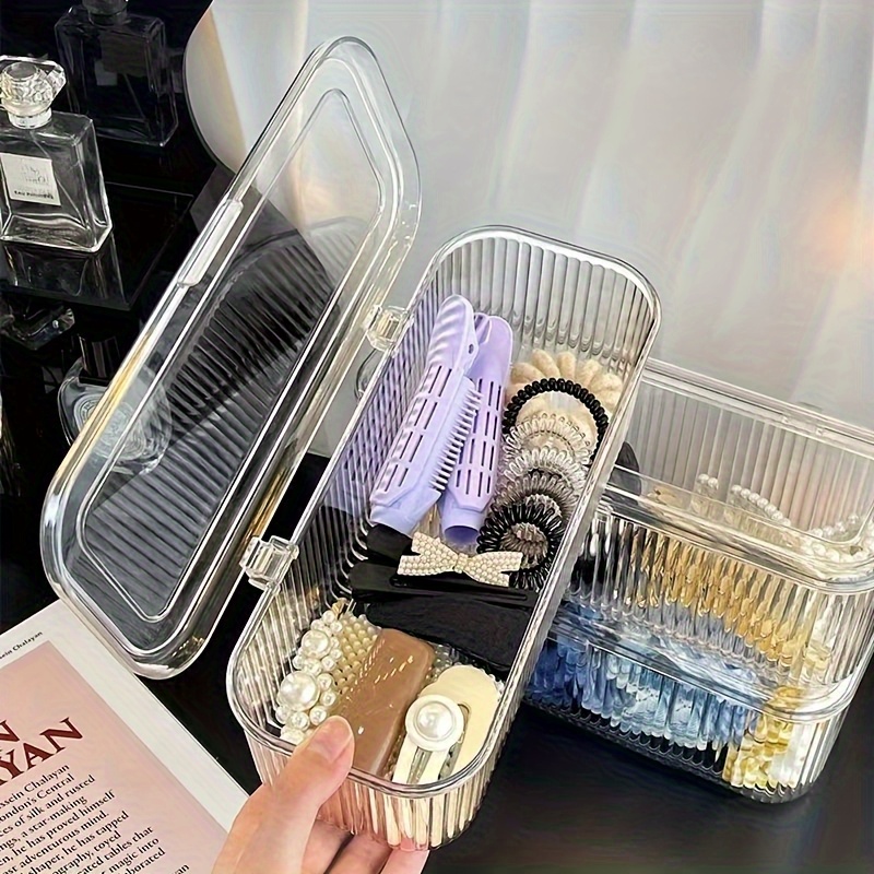 clear plastic storage box with lid transparent stackable organizer for makeup brushes hair accessories and beauty tools ideal for bedroom or bathroom vanity makeup storage organizer Product details 8