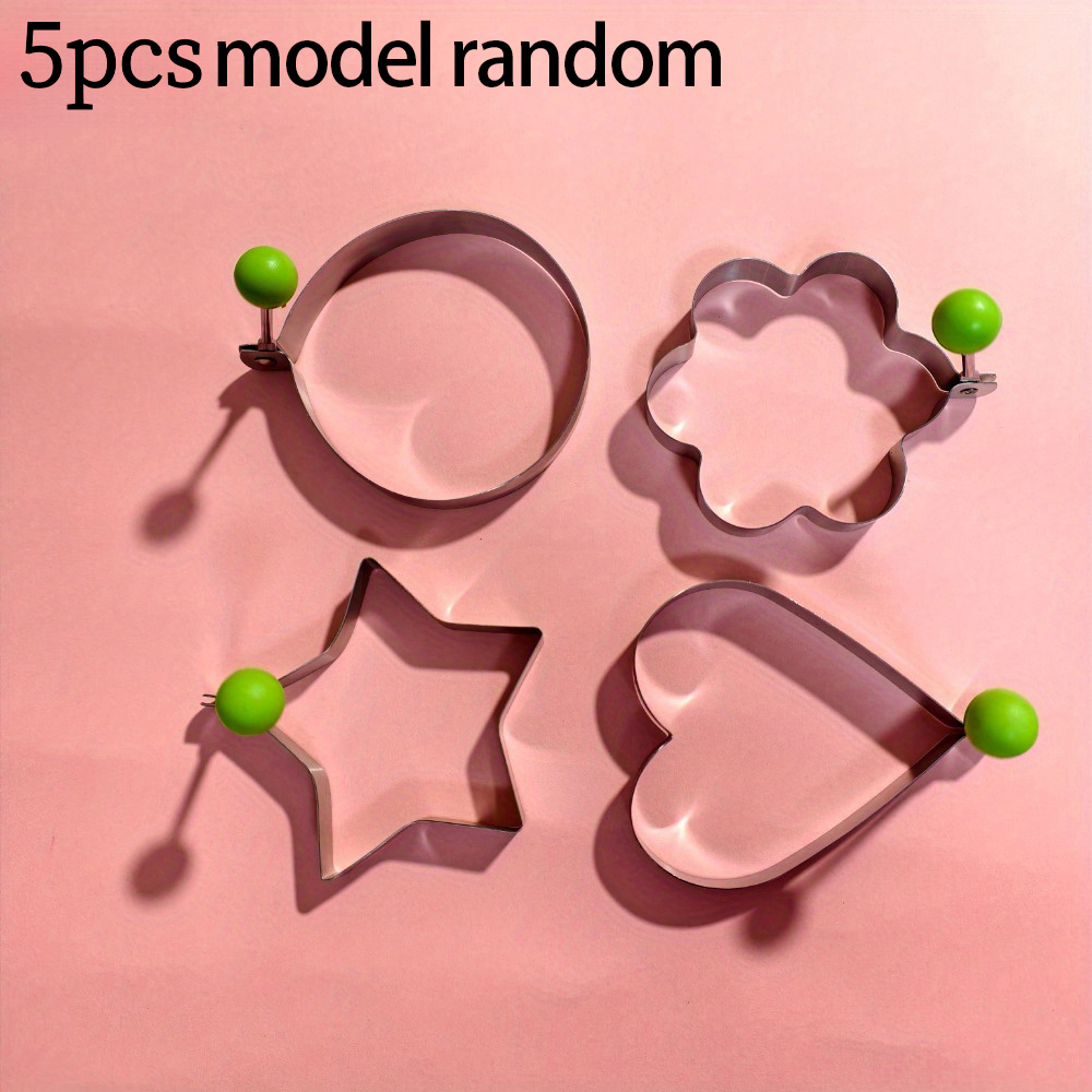 TEMU Random 5pcs Set Of Different Shaped Baking Molds, Large Stainless Steel Egg Mold, Heart-shaped Breakfast Tool, Kitchen Production Accessory ,