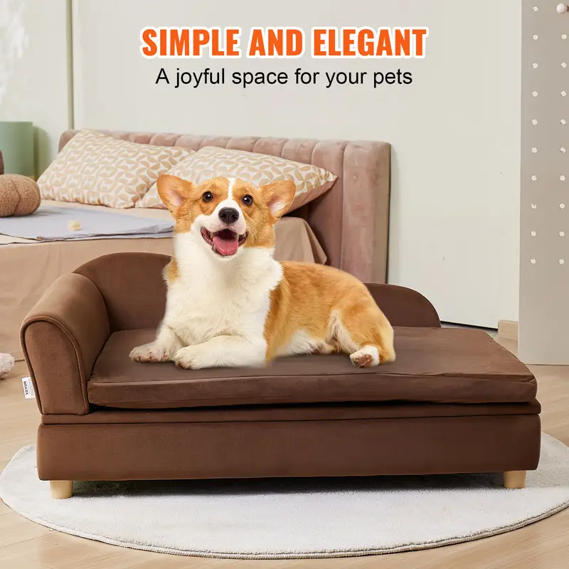 1pc sofa bed medium soft sponge filled pet couch with cross no supports up to 110 lbs dark brown Product details 1