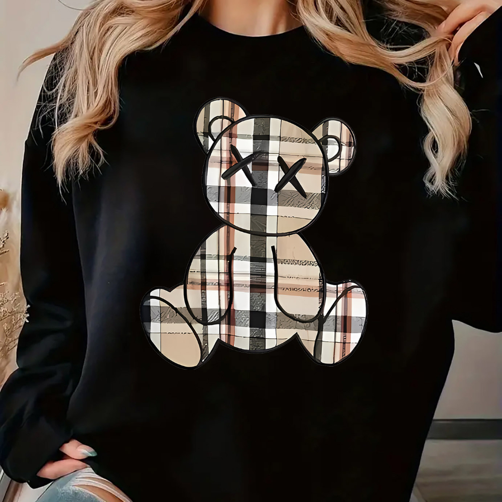 

Striped Bear Women' Trendy Round Neck Sweatshirt, Simple Casual Sports Long Sleeve, Autumn And Winter Bottoming Women's Top