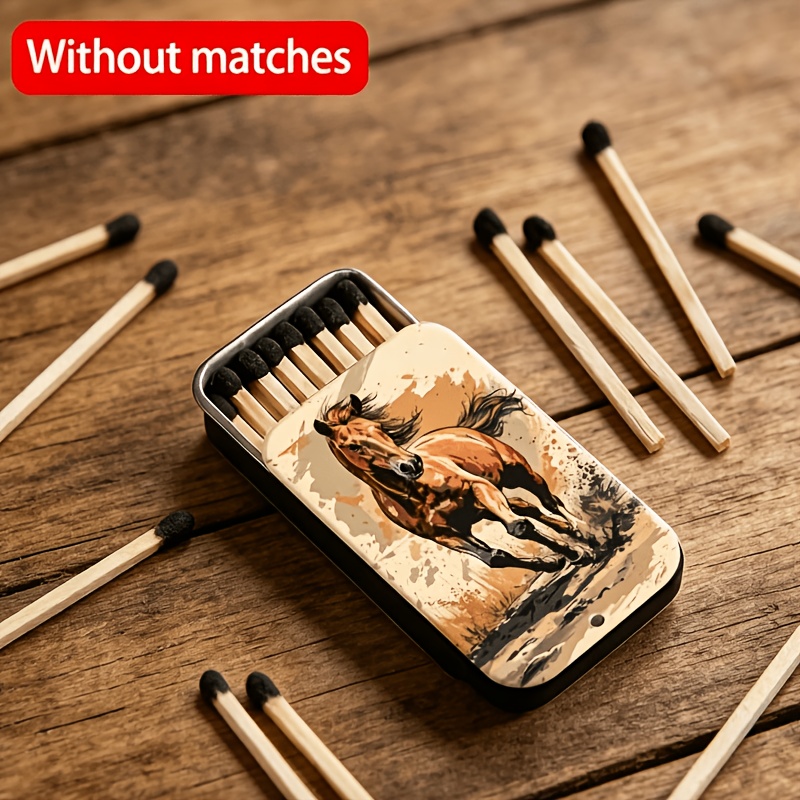 TEMU A -themed Metal Matchbox With A Simple And Portable Vintage Design. This Compact Sliding Metal Container Used As A Decorative Storage Box,