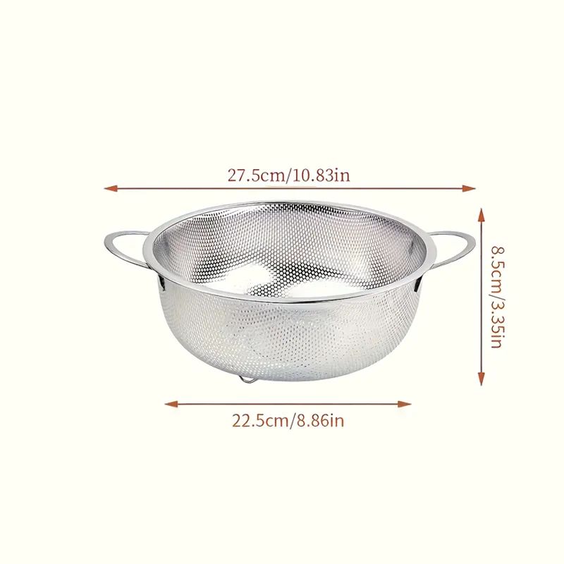 TEMU Shaon Stainless Steel Micro-perforated Draining Colander With Turbine Drain Holes And Comfortable Handle, For Draining And Washing, Suitable For