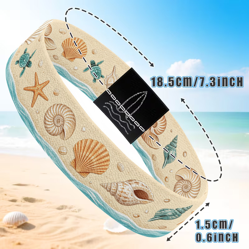 Ocean-Themed Polyester Elastic Wristband, Shell & Starfish Designs