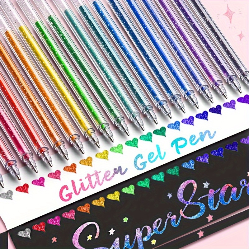 

8pcs Glitter Gel Pens, Fine Tip, Vibrant Colors, Sparkling , For Drawing, Journaling, And Adult Coloring Books