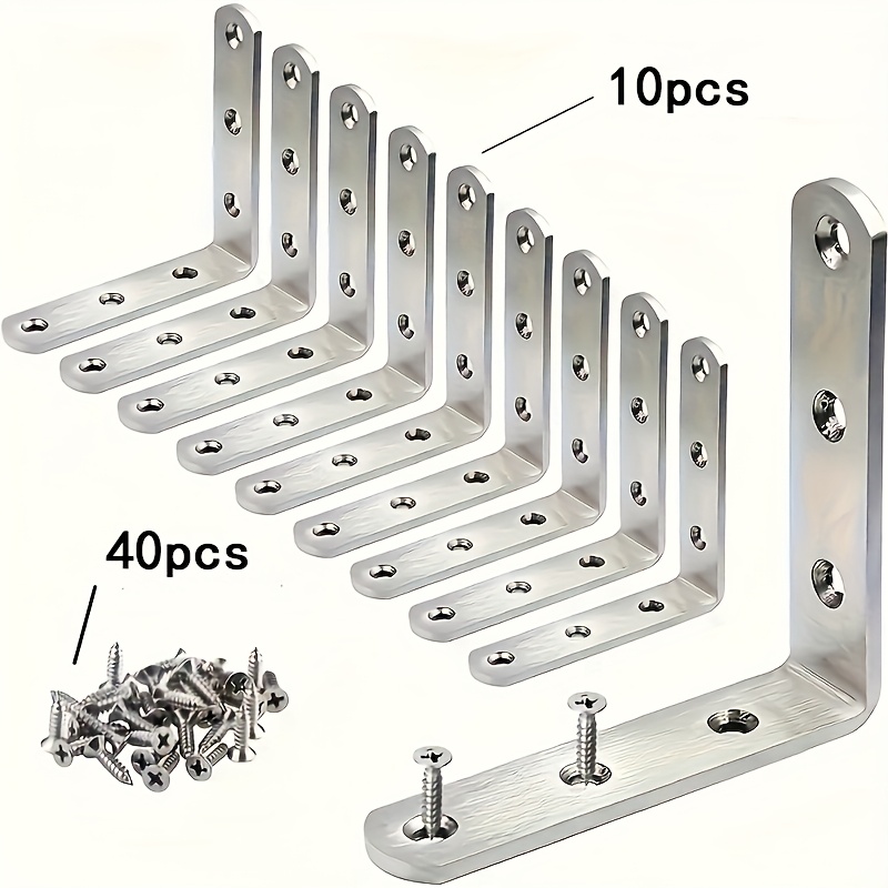 10 Corner Code With 40 Screws 50pcs Right Angle Corner Code L-shaped Fixed Bracket With Screw Set, Furniture Connecting Piece, Iron Reinforced Corner Brace