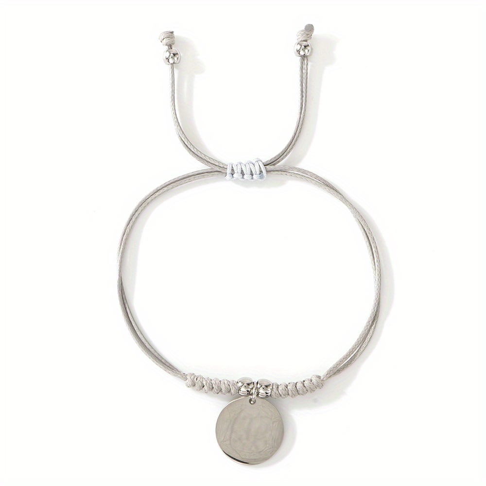 Women's Custom Name Charm Bracelet with Engraved PU Cord Discs