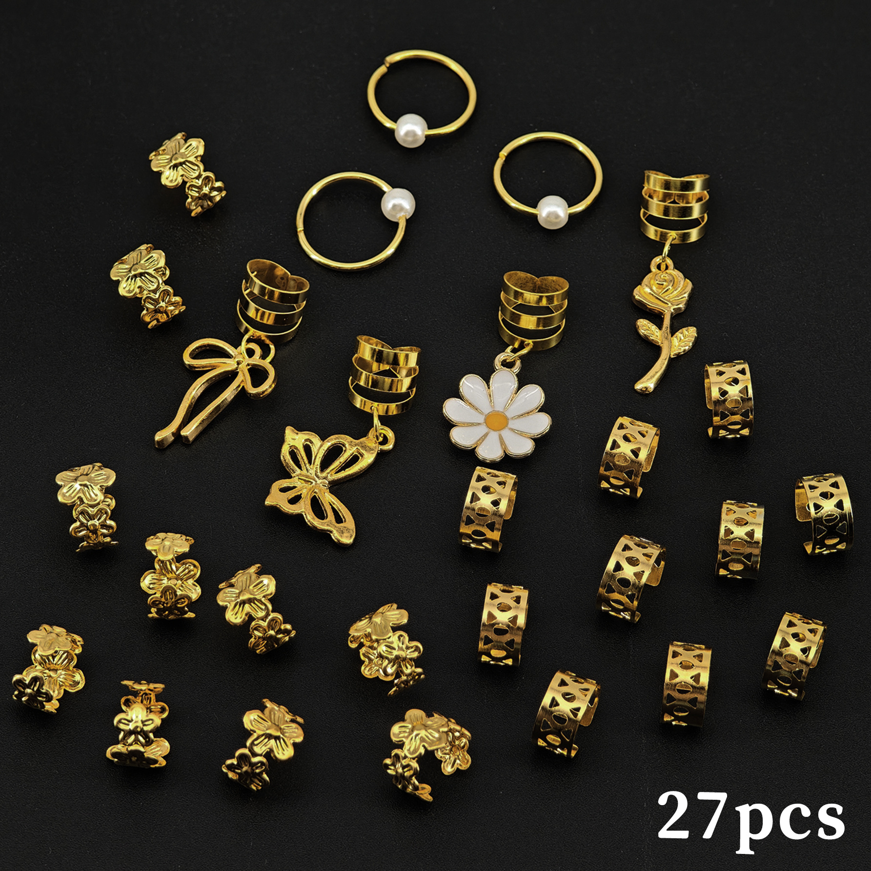 27pcs Flower Y2k Bow Dreadlock Hair Jewelry Accessories For Braids Gifts For And For Dances And Parties Music Festival