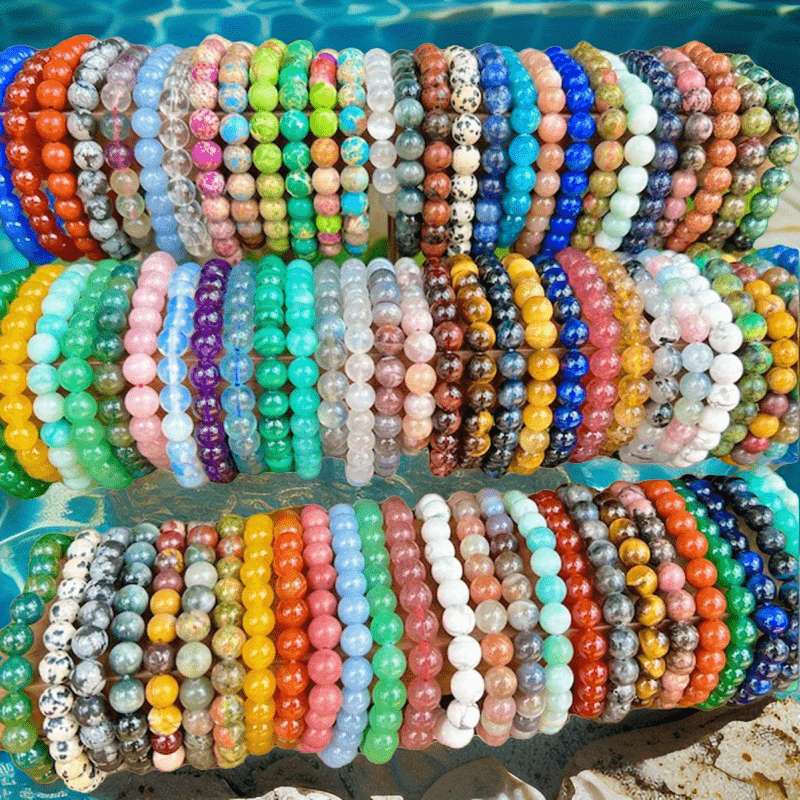 30pcs Natural Stone Bracelet. Bracelets -colored Glass Beads And Are Suitable Men And Women Daily Wear And Festive Occasions. 8mm Elastic Bead Bracelet, As A