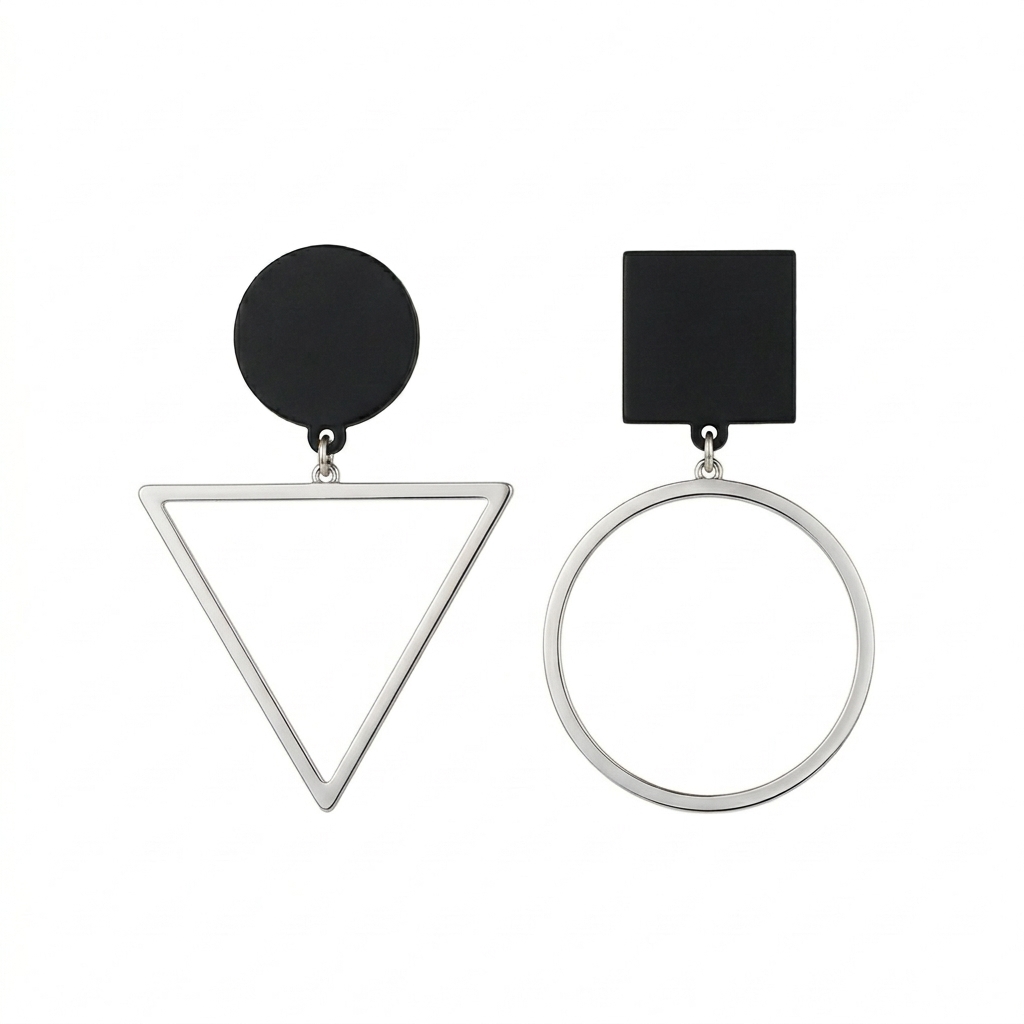 TEMU Lxalry 1 Pair Of Women's Fashion Drop Earrings, Retro Hip-hop Minimalist Geometric Hollow Metal Pendant With Black Plastic Ear Studs, Suitable