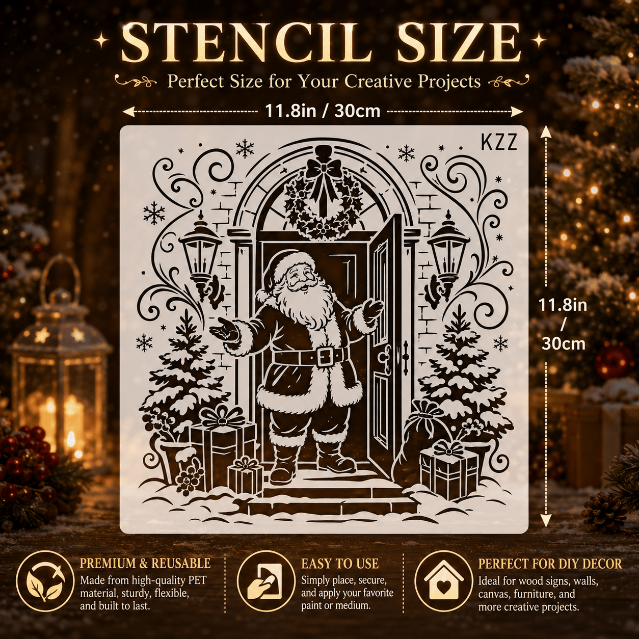 TEMU Kzz Large Santa Claus Doorway Stencil, Reusable Christmas Painting Template For Walls, Fabric, Canvas, Gift Boxes & Decor Diy