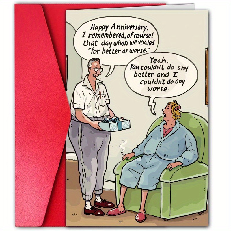 1pc funny anniversary card with humorous exchanged messages cartoon style wedding anniversary greeting card for husband wife   mixed colors white   anniversary gifts couple humor vibrant colors premium cardstock gift   0
