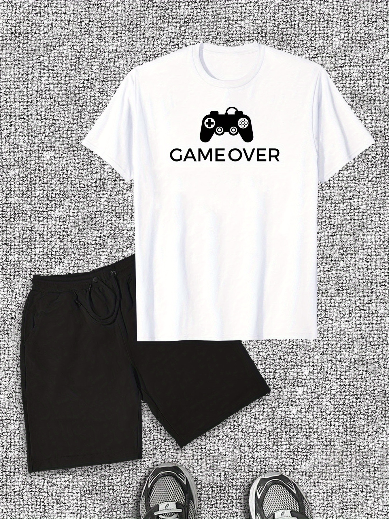 Men's Gaming Console Pattern Short Sleeve T-Shirt and Shorts Casual Set