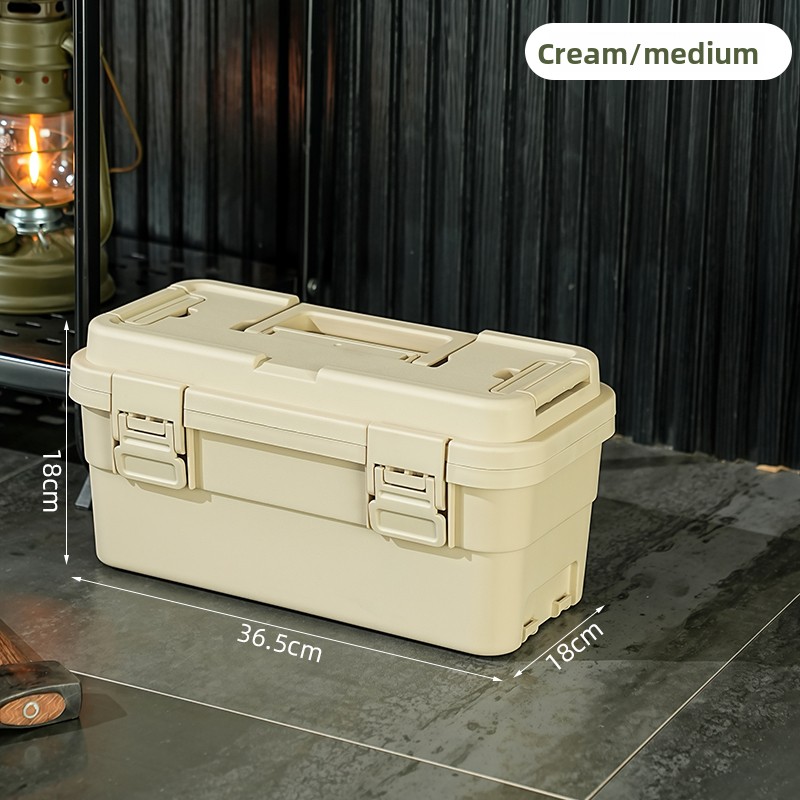 portable storage organizer featuring an industrial style toolbox with a   handle and   compartments details 2