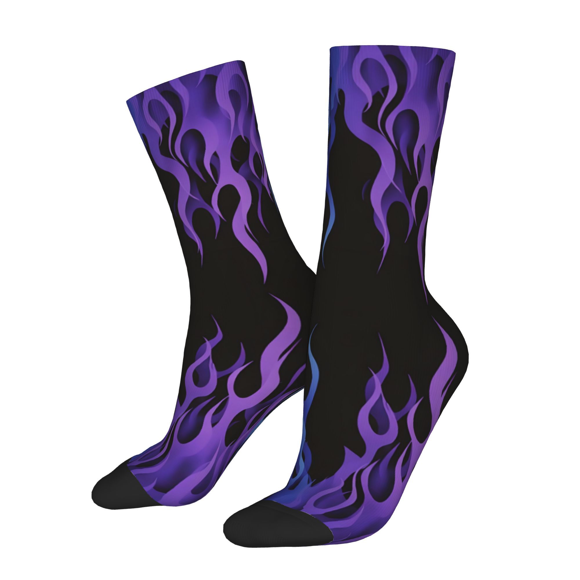 TEMU Blue-purple Gradient Flame Print Mid-calf Socks, Individual, Skin-friendly Breathable Non-stuffy -season Casual, Comfortable Sports Casual,