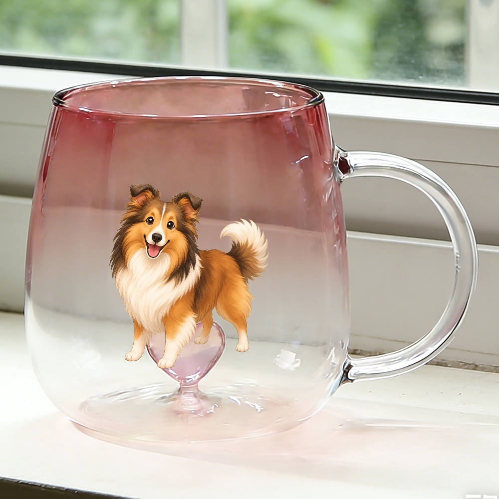 TEMU Brewing Mugs Cute Mug, Pink Gradient Glass Coffee Cup, Minimalist Pet Portrait, Clear Handle Tumbler, Dog Lover Gift For Women And Men