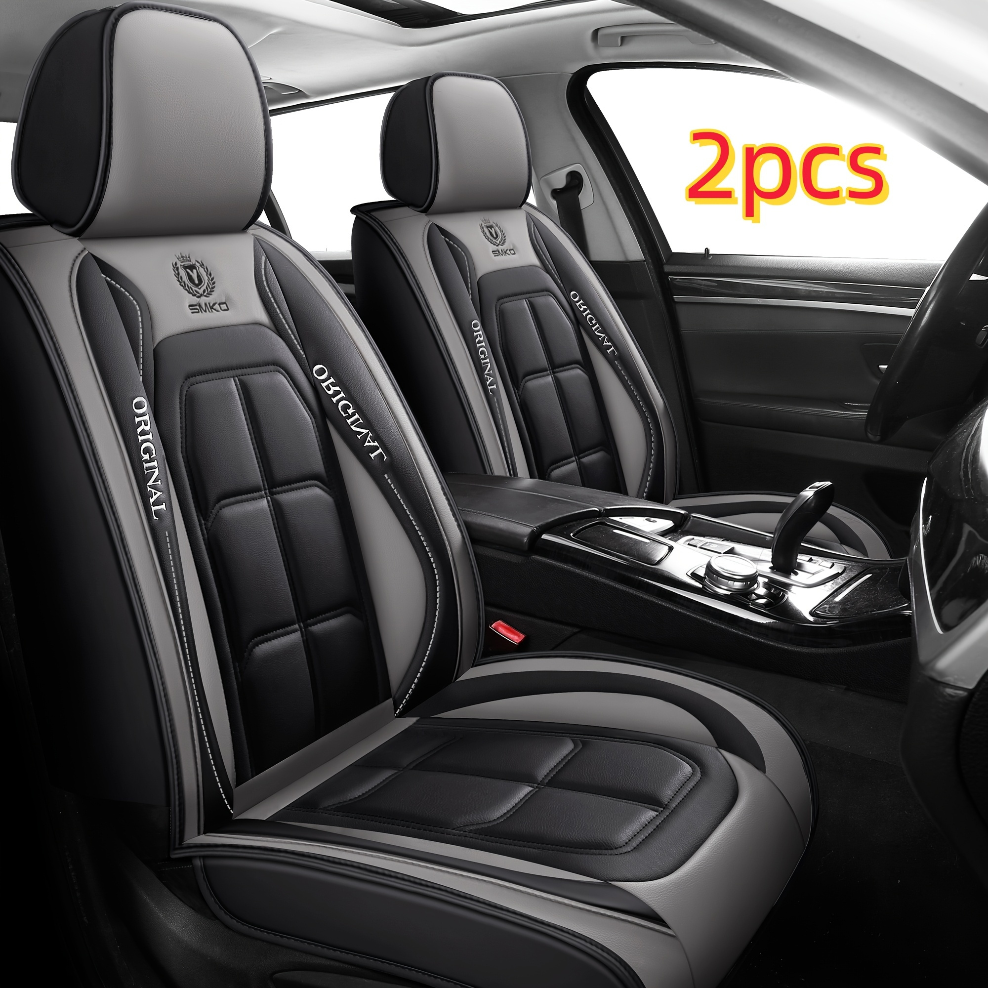 TEMU 2pcs Pu Leather Car Seat Covers- Red And Black Quilted Design, Suitable For Sedan Or Suv Front Seat Protection, , Easy To Clean, Durable Foam