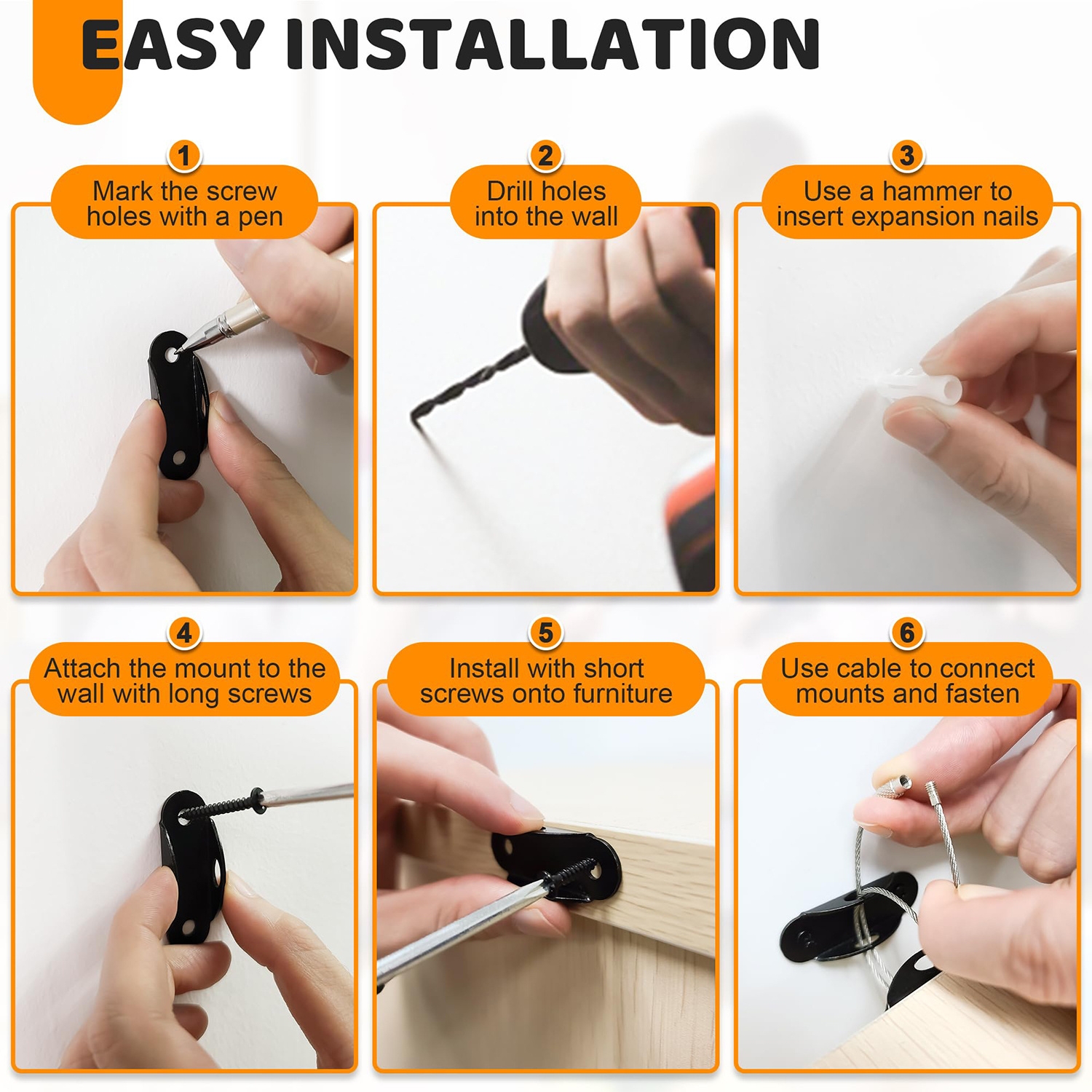 8 Sets Furniture Straps, Anti-Tipping Wall Anchors, Anti-Slip Protection Straps, Weight Capacity 181.44KG, Anti-Shake And Anti-Tilt Durable, Suitable for Cabinets, Bookshelves, Dressers, Wardrobes, Furniture Fixing (With Installation Kit)