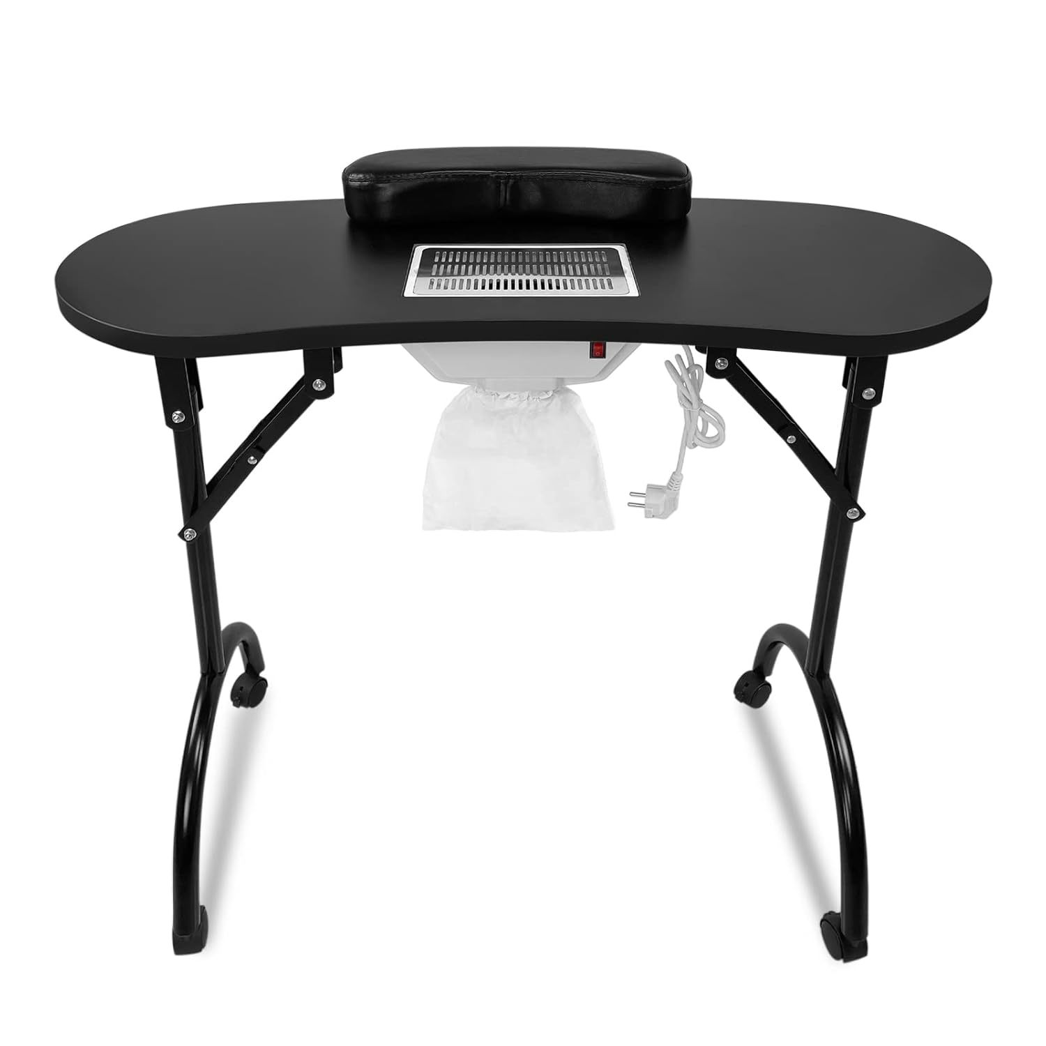 TEMU 90x37x77cm Foldable Manicure Table Sets With Oval Desktop, Hand Pads, Suction, Foldable Stands And Wheels, Portable Nail Desk For Manicure &