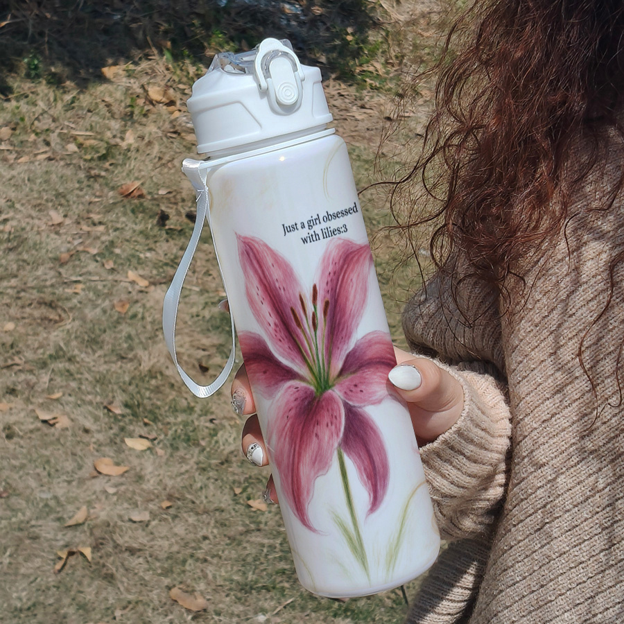 TEMU 1 25 oz 750 ml Taza de botella de agua de plástico en 2D, con boquilla abatible y , correa de transporte desmontable - dibujado a en profundos