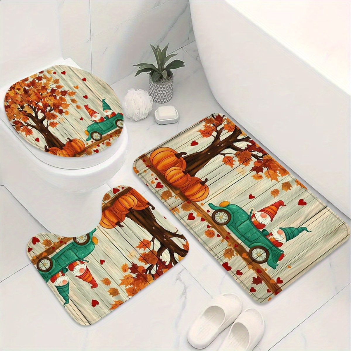 4pcs Autumn Harvest Thanksgiving Gift Bathroom Shower Curtain Set