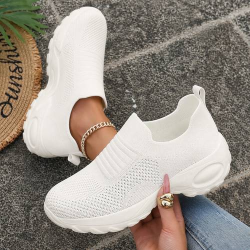 Women S Knit Sneakers, Breathable Mesh Thick Sole Lightweight Running/Tennis Shoes - White/Red/Turquoise - Comfortable Lightweight Walking Shoes, Fashion Casual Sneakers for Daily, Workout & Travel