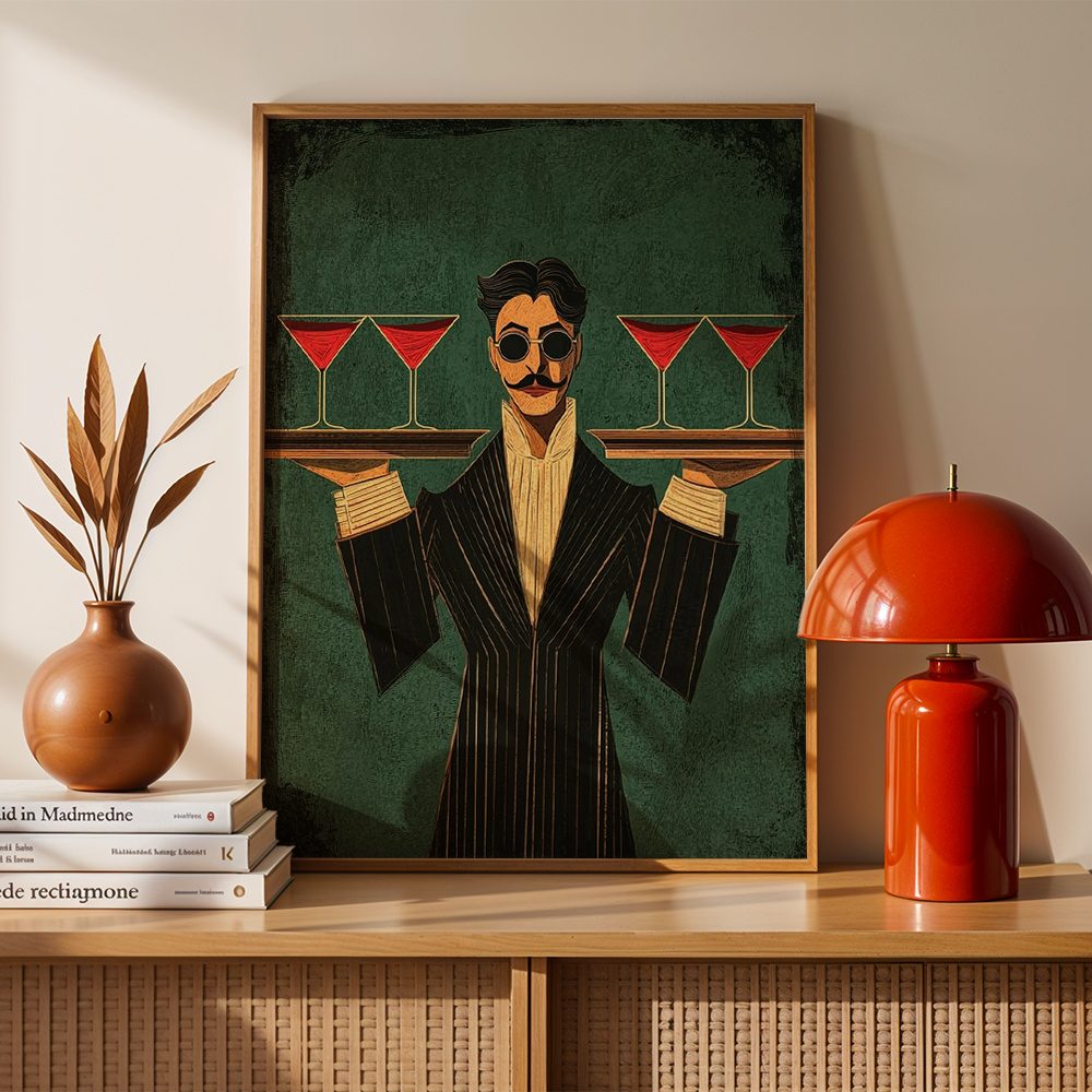 TEMU 2d Flat, Art Deco Vintage Bartender Posters Elegant Man Serving Cocktails Canvas Prints Classic Bar Scene Wall Decor Canvas Art Print For Living