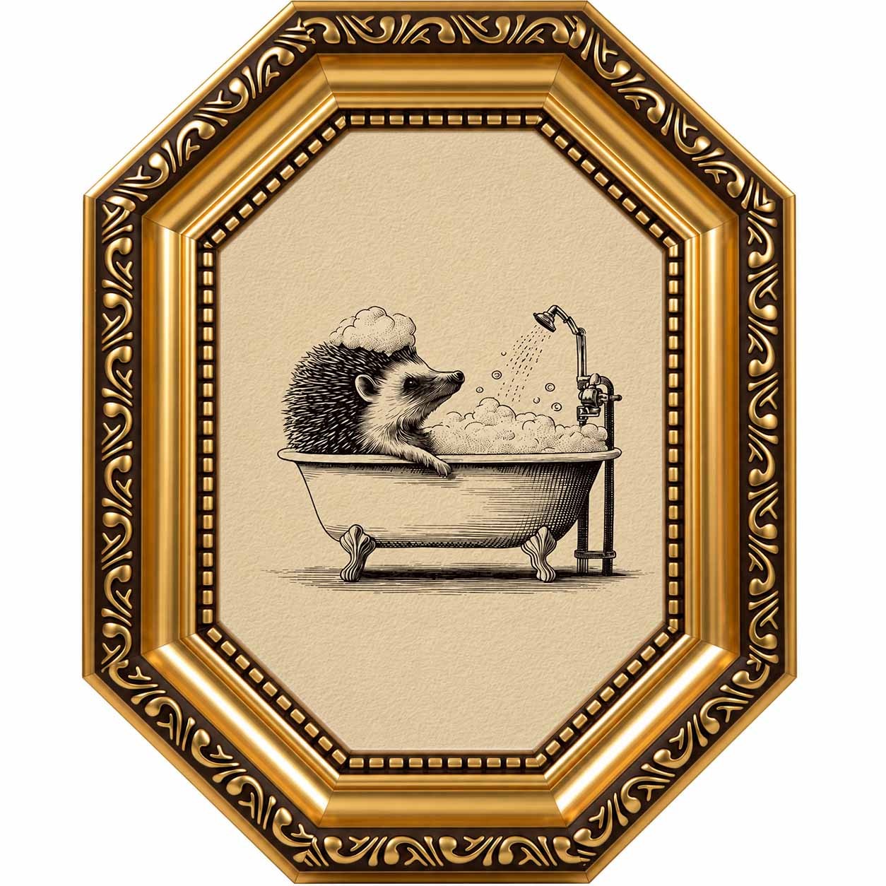 TEMU Decorazione murale 2D piatta, 2D/piatta, incorniciata, illustrazione retr簷 di uniglietto ottogonale in bagno, 1 pezzo di decorazione vintage per