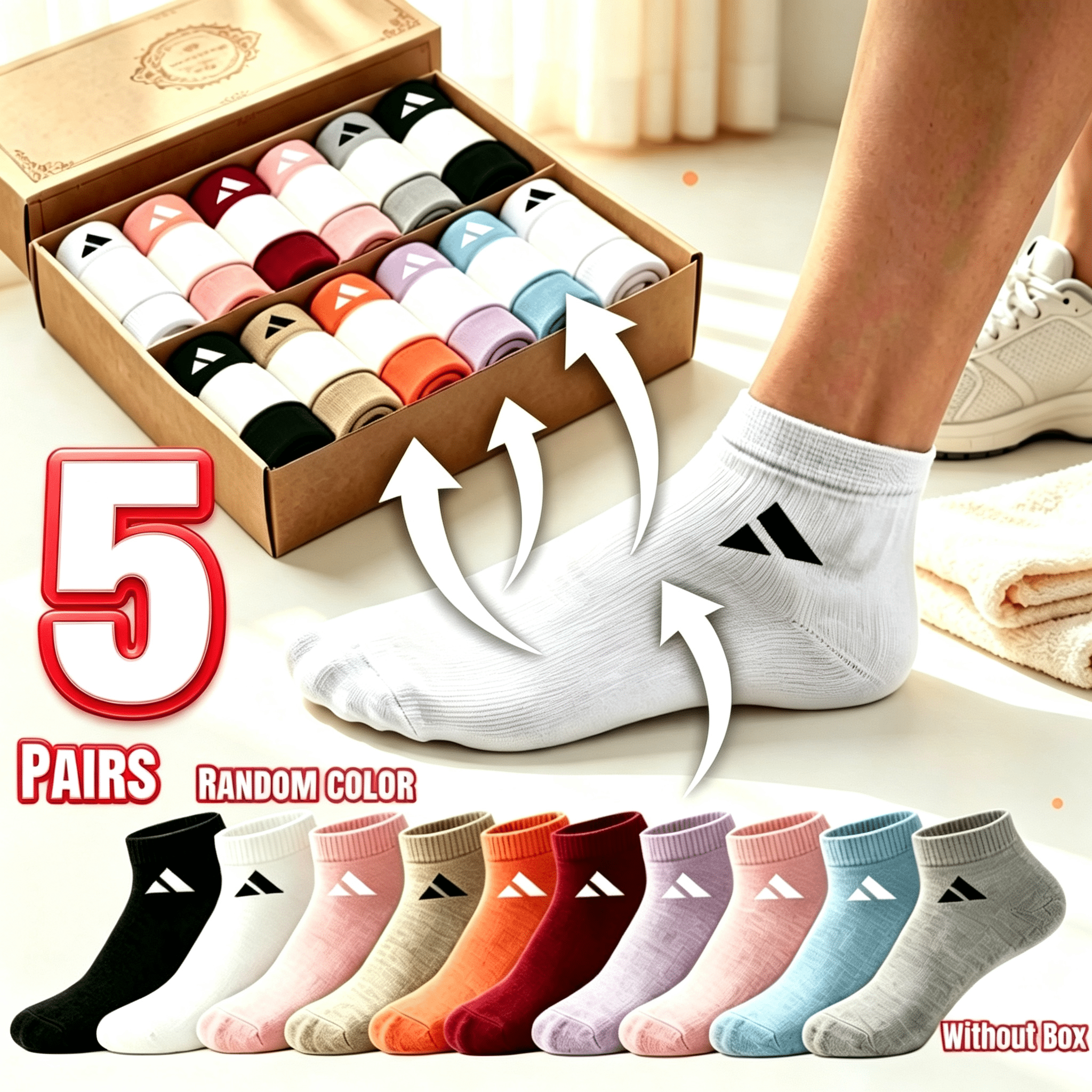 TEMU Lot de 5 paires de chaussettes invisibles de sport et décontractées - Assortiment multicolore, unisexe, couleurs aléatoires, chaussettes