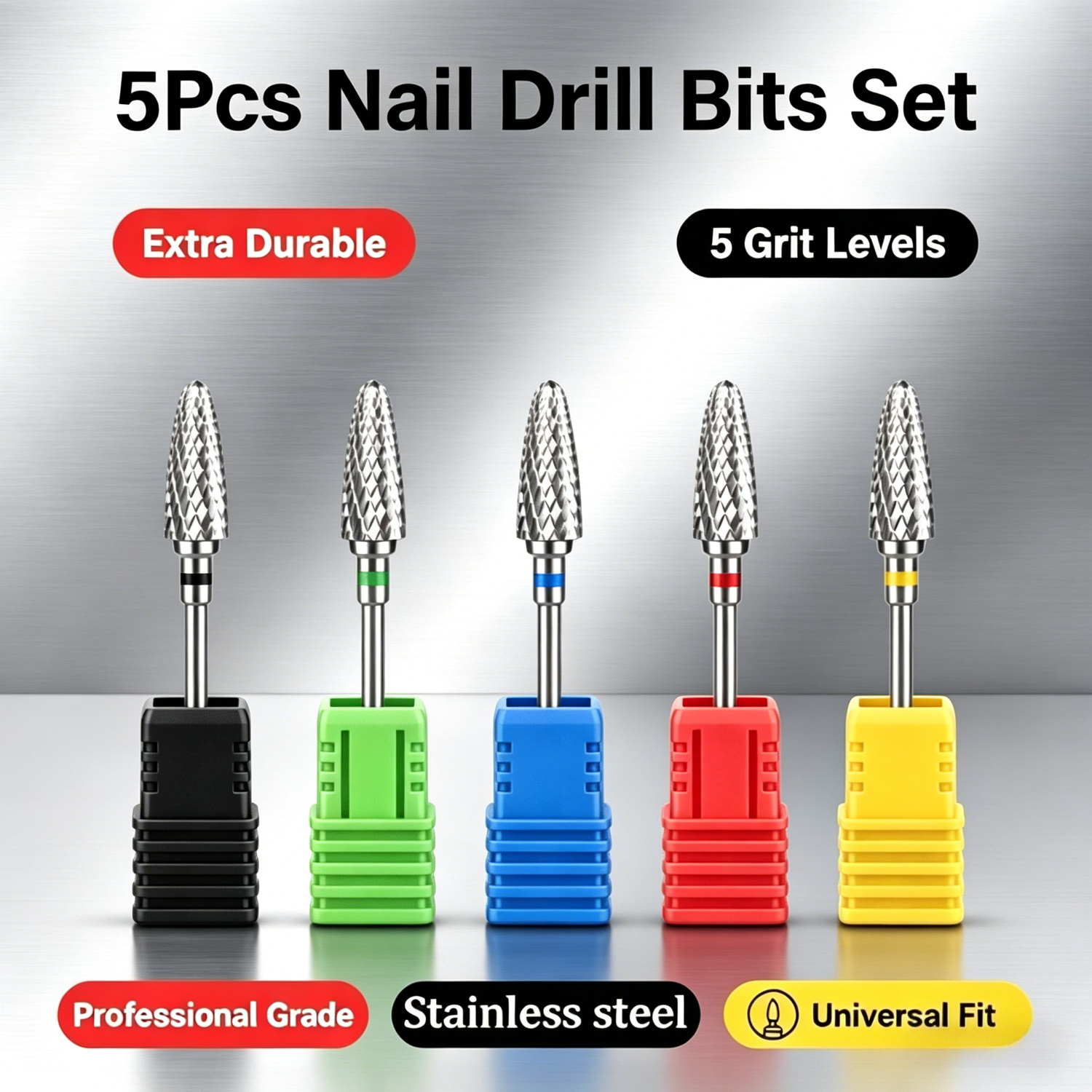 TEMU 5pcs Set Stainless Steel Nail Polishing Corn-shaped Nail Buffing Heads, Nail Polish Remover Tools, Cuticle Carving And Polishing Nail Buffing