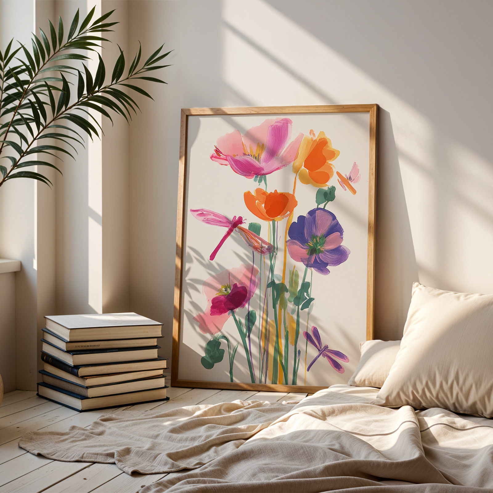 Image of 1pc Modern Minimalist Wall Art - Abstract Colorful Floral Plant Poster Suitable For Bedroom & Living Room Decor, Housewarming Gift, Botanical Canvas Painting (no Frame Included)