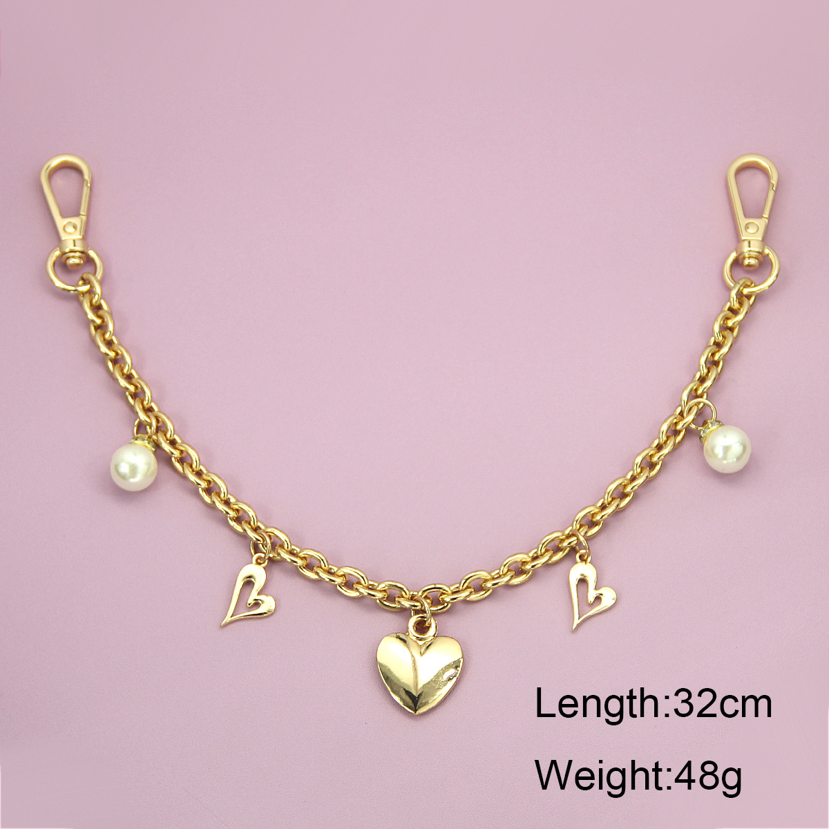 TEMU 1pc Double Lobster Clasp Heart Pearl Bag Chain Keychain, Sweet Minimalist Golden Bag Charm Decor For Sides Of Women Handbag