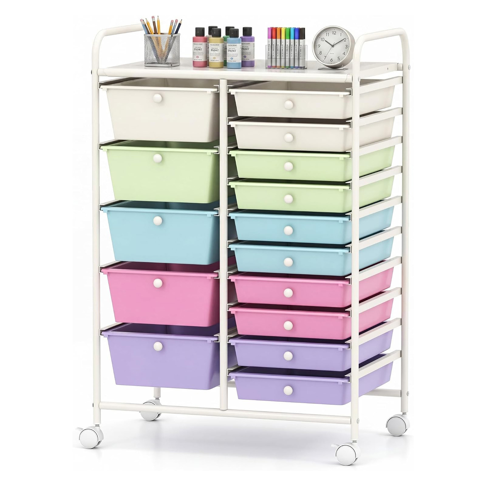 Image of 15-drawer Rolling Cart, Mobile Storage Cart W/ Colorful Drawers & Metal Frame, Home Multipurpose Utility Cart, Storage Trolley For Room Office, (ice Cream)