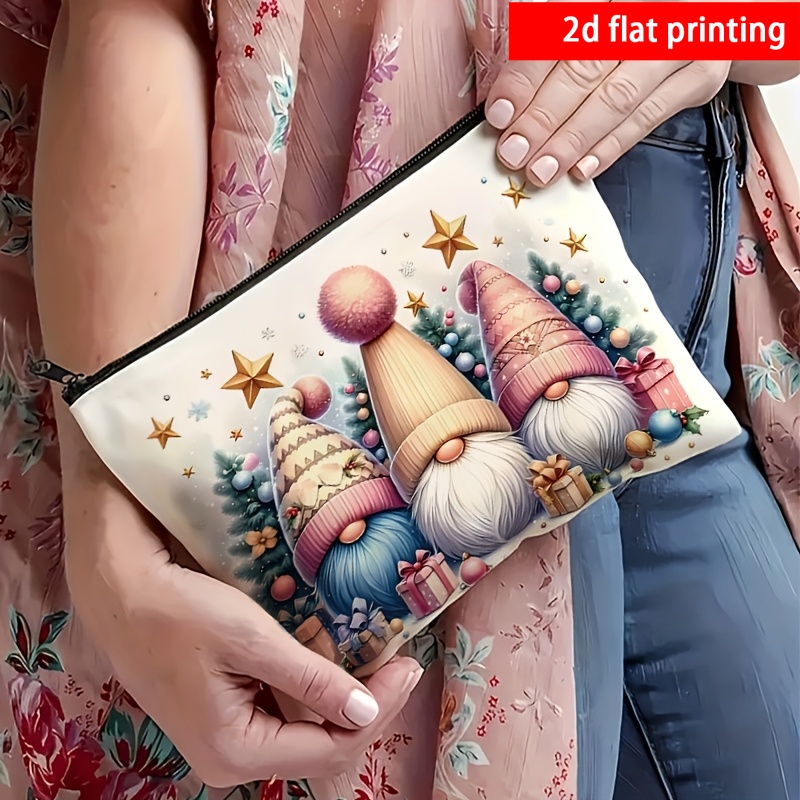 TEMU 2d Flat Printing, 1pc Cozy Christmas Gnome Illustration Makeup Bag, Double-sided Print, Creative Christmas Gift Cosmetic Bag, Christmas Gifting,