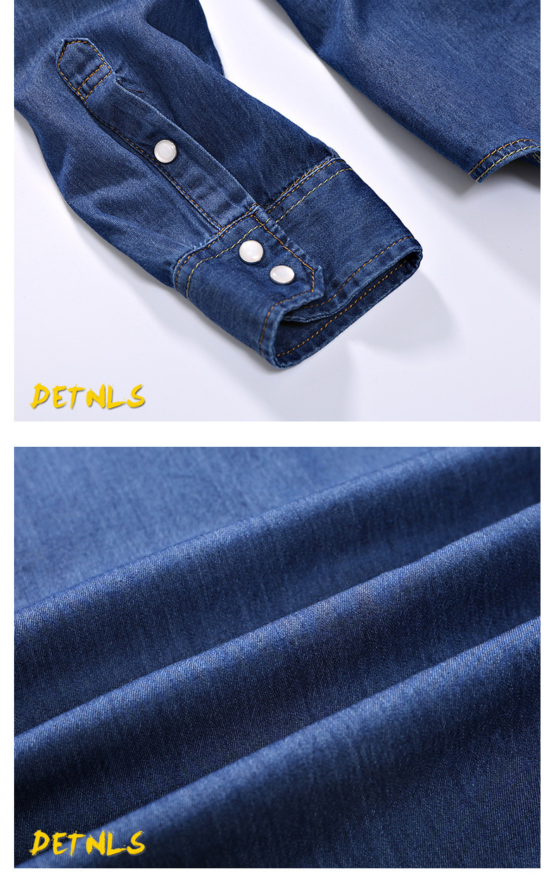 New Spring Long Sleeve Lapel Collar Two-Tone Thread Washed Denim Shirt for Teens, Slim Fit Men's Top - Y