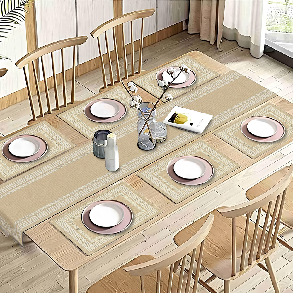 TEMU 5/7pcs Greek Patterns Table Runner And Placemats, Minimalist Style Suitable For Kitchen Table Decoration, Restaurants, Home Decor, 13x72 Inch