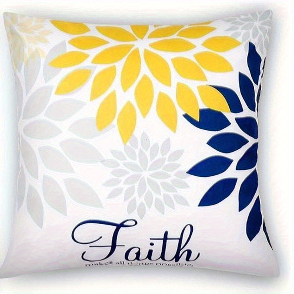 4pcs of yellow and navy blue floral   printed zipper pillowcase double sided polyester printed pattern zipper closure home decoration living room bedroom and sofa home decoration not included in the pillow Product details 2