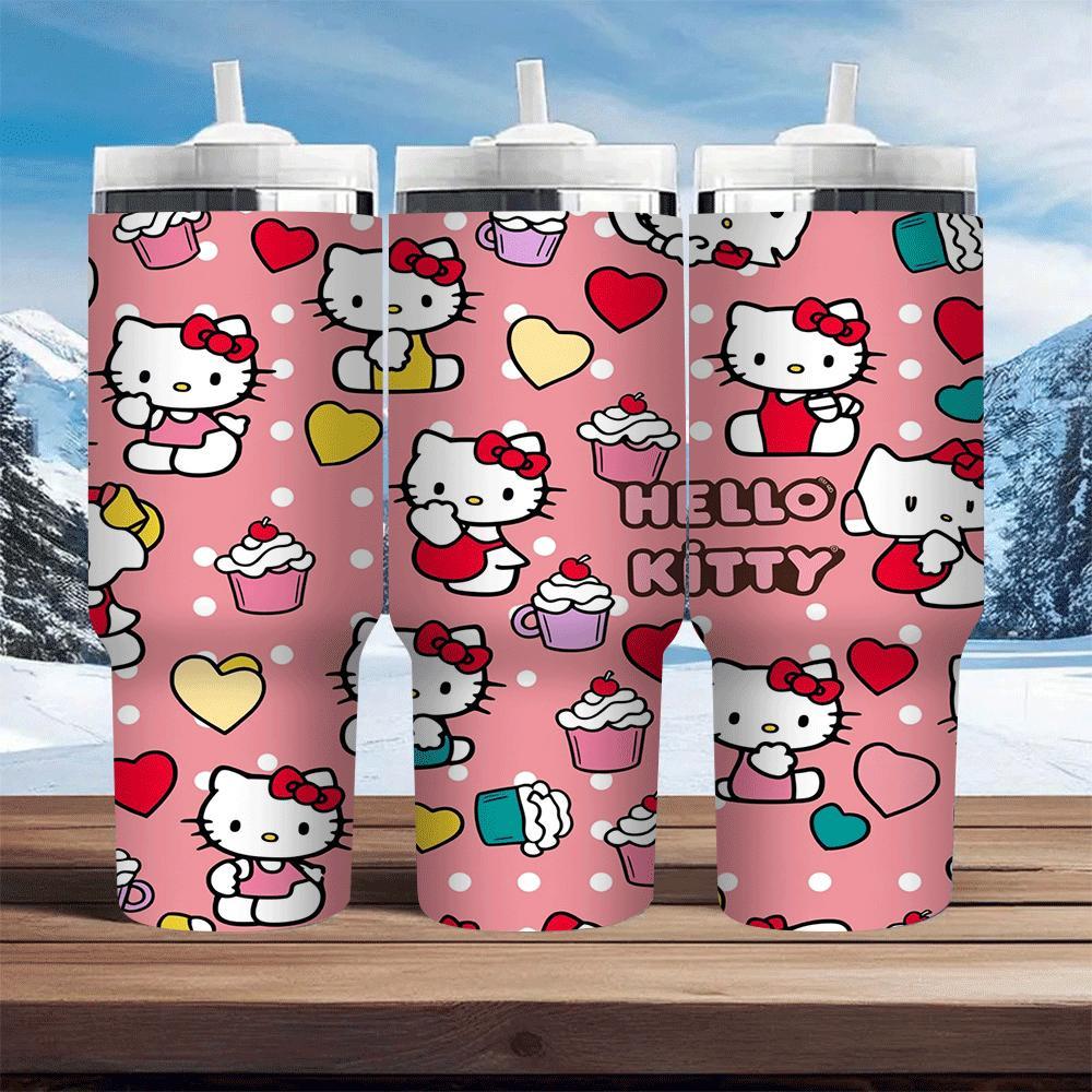 

1pc Hello Kitty Stainless Steel Insulated With Straw, Leakproof Travel Mug, Drinkware, With Design, For Car, Home, Office, Ideal Birthday Gift