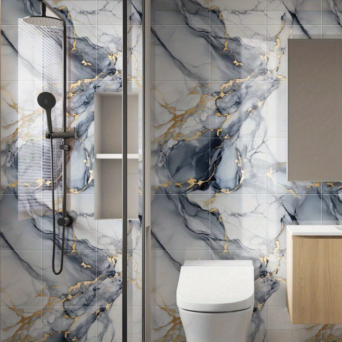   30pcs waterproof 3d self   blue marble tile wall stickers peel stick removable vinyl bathroom wall panels with seamless pattern matching for   bathtub home renovation bathroom stickers shower decor elegant decor  