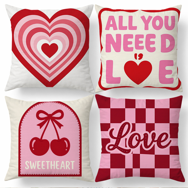 TEMU 4 Pezzi Copricuscini Moderni per Casa e Cucina, Biancheria da Letto, Decorazioni per la Casa con Stampa a Tema Rossi e Rosa - Ideali per San